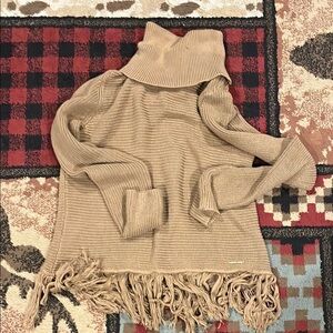 Womens cowl neck Michael Kors fringe knit sweater